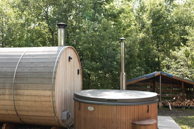 Wood-burning cedar sauna and hot tub